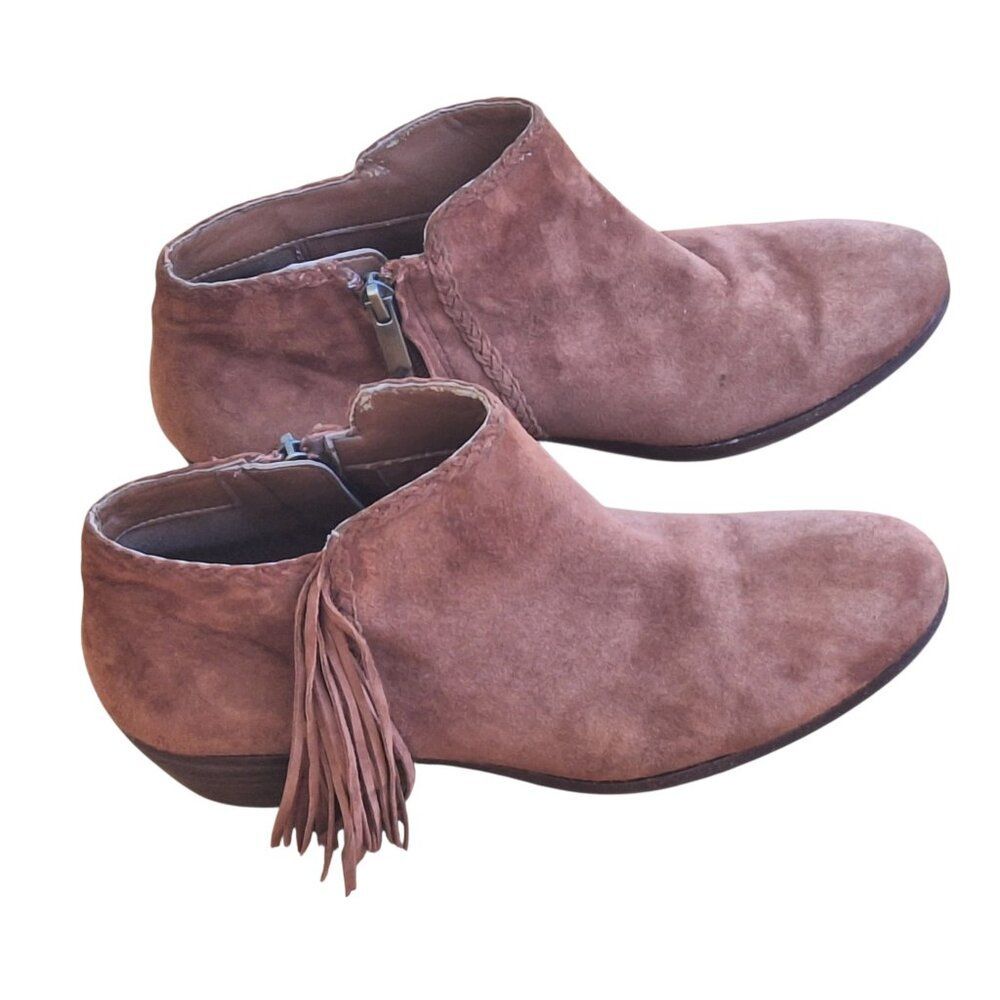 Sam Edelman Paige Suede Booties‎ Fringe Ankle Boots Cinnamon sz 9 Festival Boots